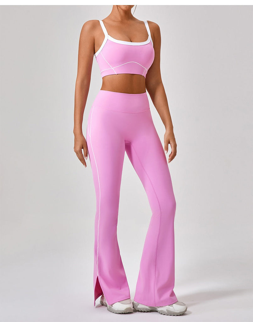 Celeste Panel Crop Top & Flared Set Pink