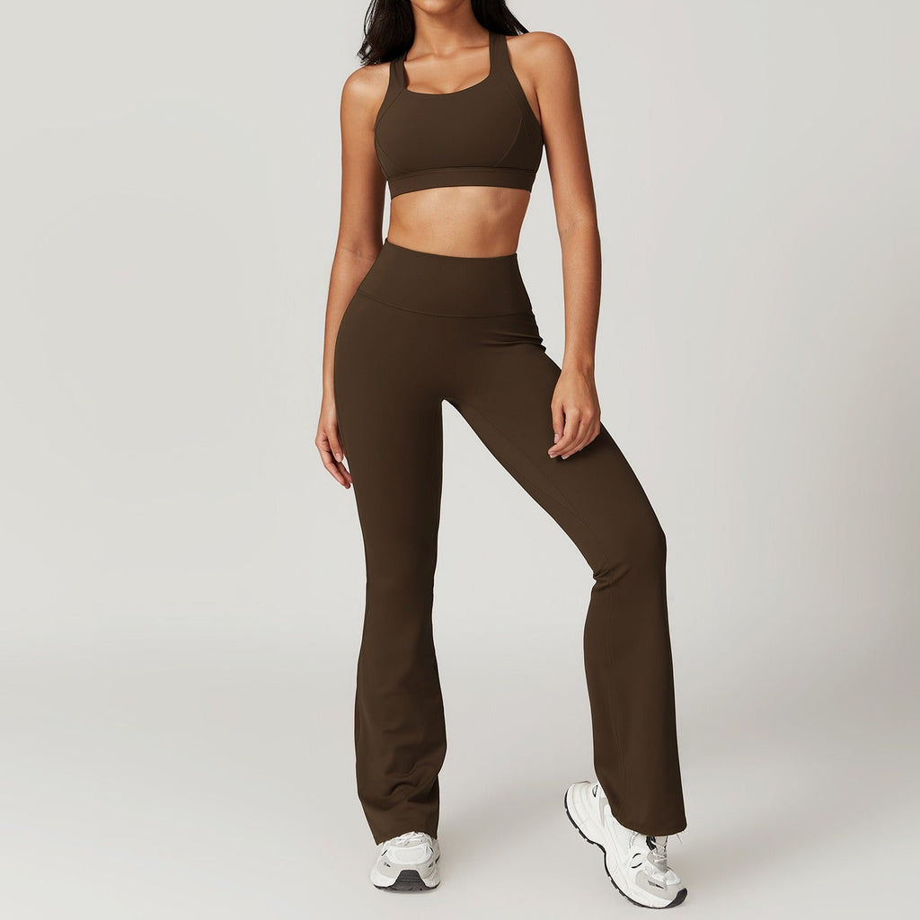Thea Sculpt Top & Flared Set Chocolate