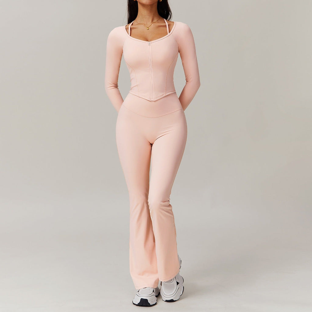 Tiggy Zip Longsleeve Top & Flared Set Blush