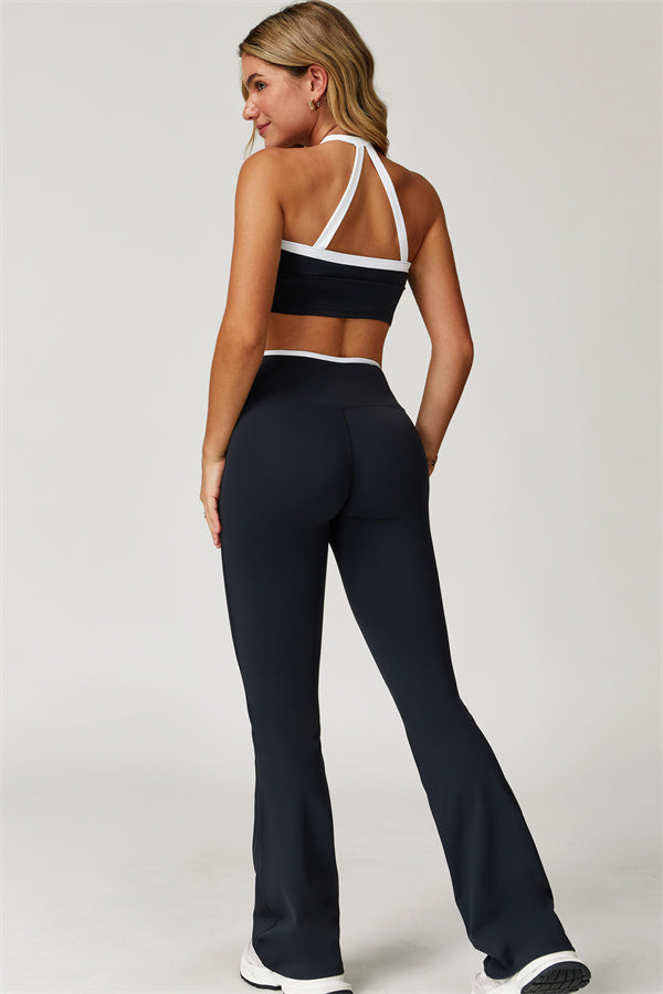 The Quest Cross Back Crop Top Flared Leggings 2-Piece Set