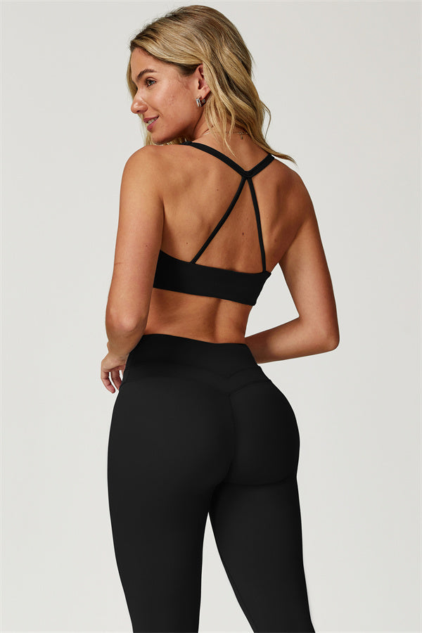 The Boost Crossback Sports Bra Enigma Leggings 2-Piece Set Black