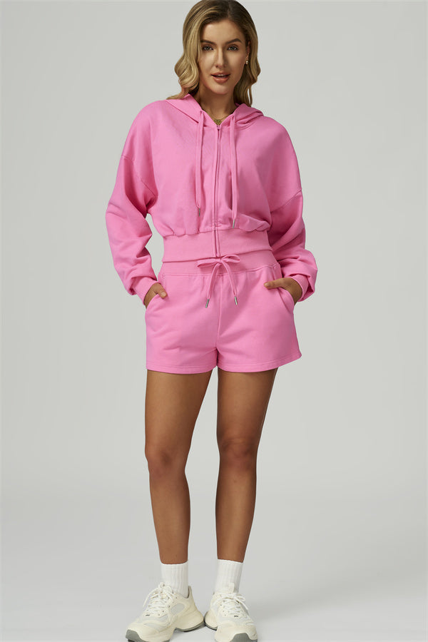 The FlexFit Crop Hoodie Shorts 2-Piece Set