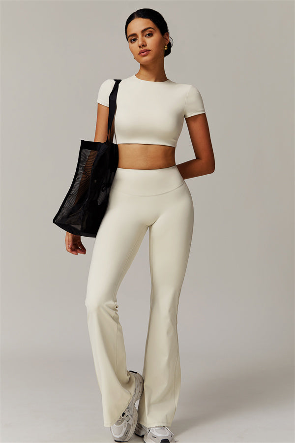 The Delicate Crop Top Flared Leggings 2-Piece Set Almond