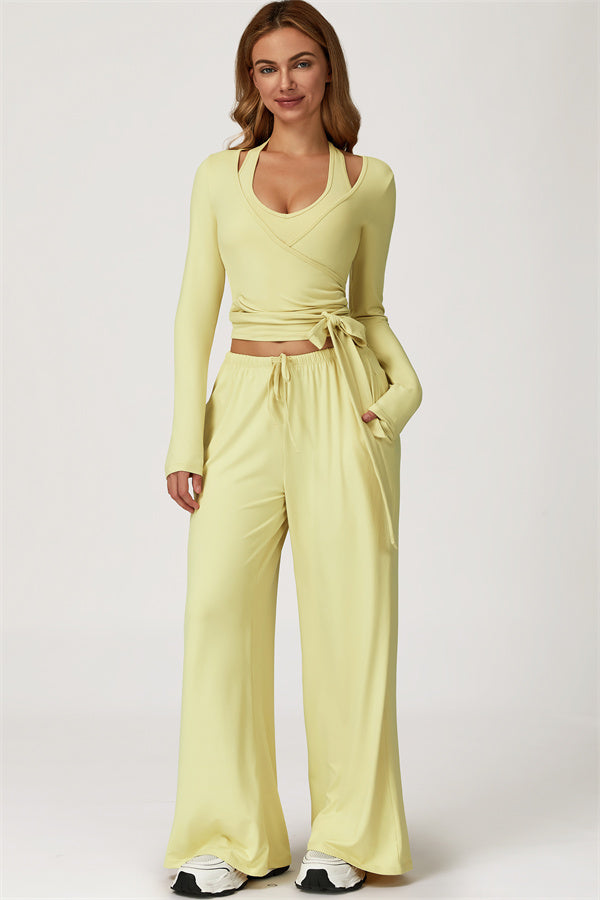 The Sprint Long Sleeve Crop Top Halter Tank Top Sweatpants 3-Piece Set