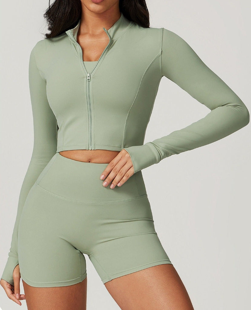 Thea Zip Longsleeve Top Sage