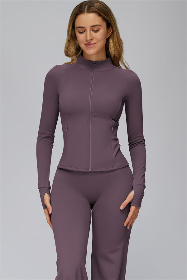The FlexCore Pure Zip Jacket Flared Leggings 2-Piece Set Plum Purple