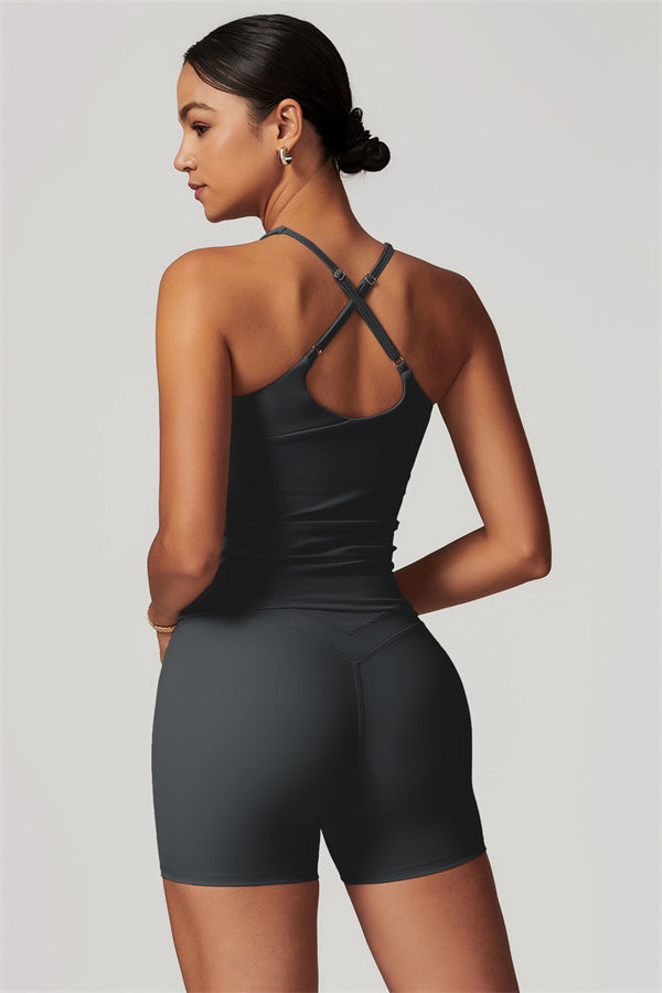 The Enigma Cross Back Vest Shorts 2-Piece Set Davy Grey