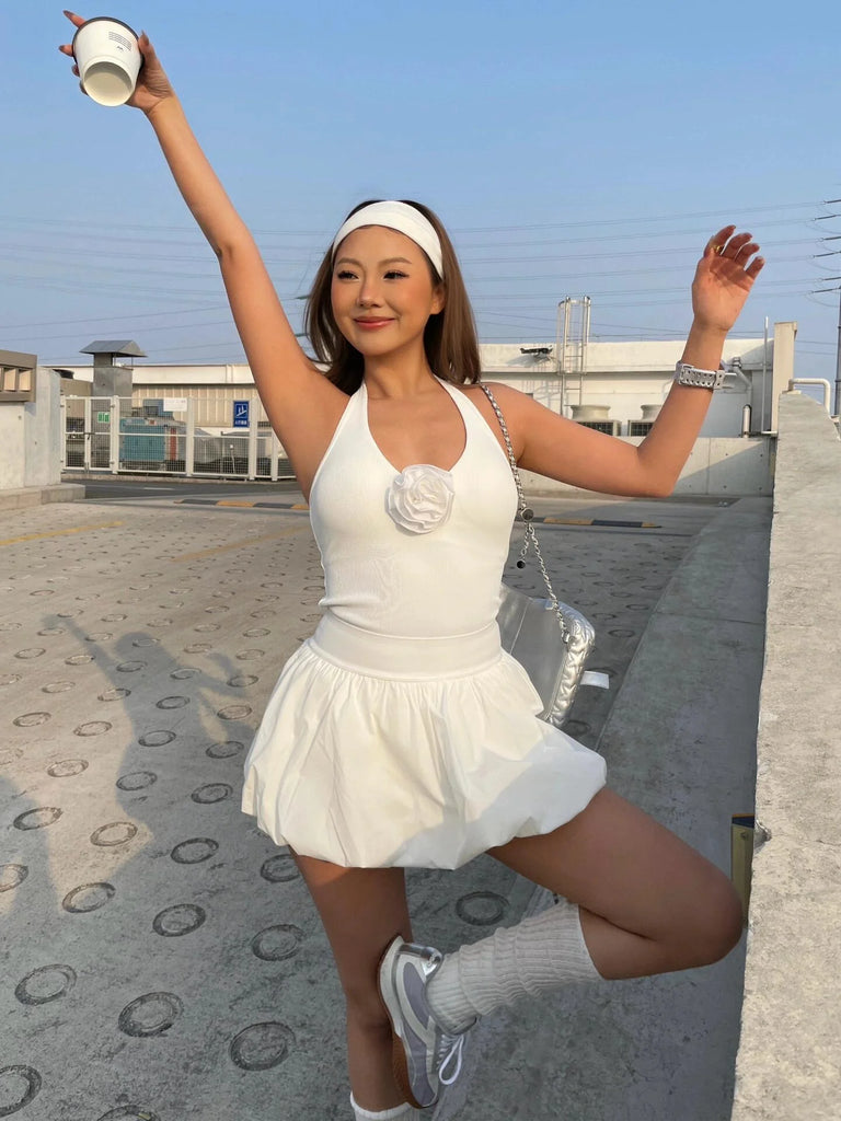 Floral Halter Ribbed Top & Skort Set image 0