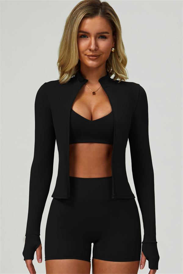 The Seraphine Jacket Sports Bra Shorts 3-Piece Set Black