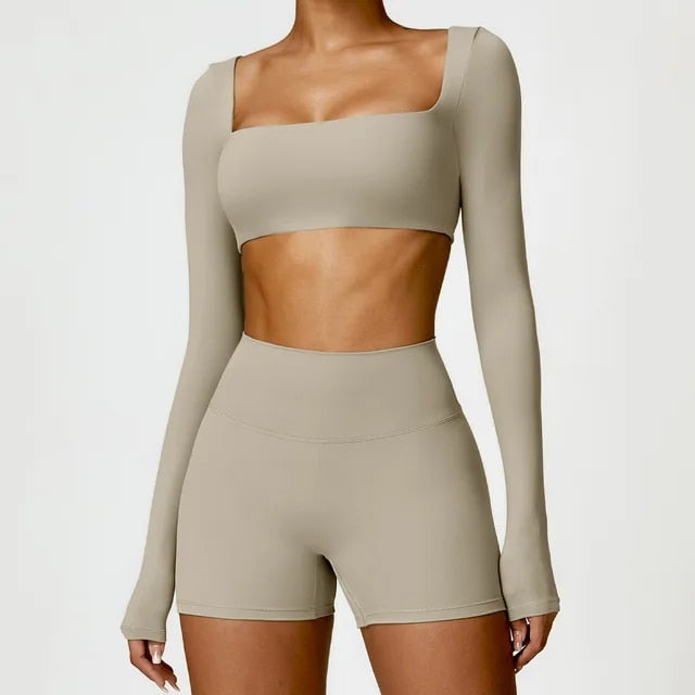 Eclipse Longsleeve Top & Shorts Set Stone