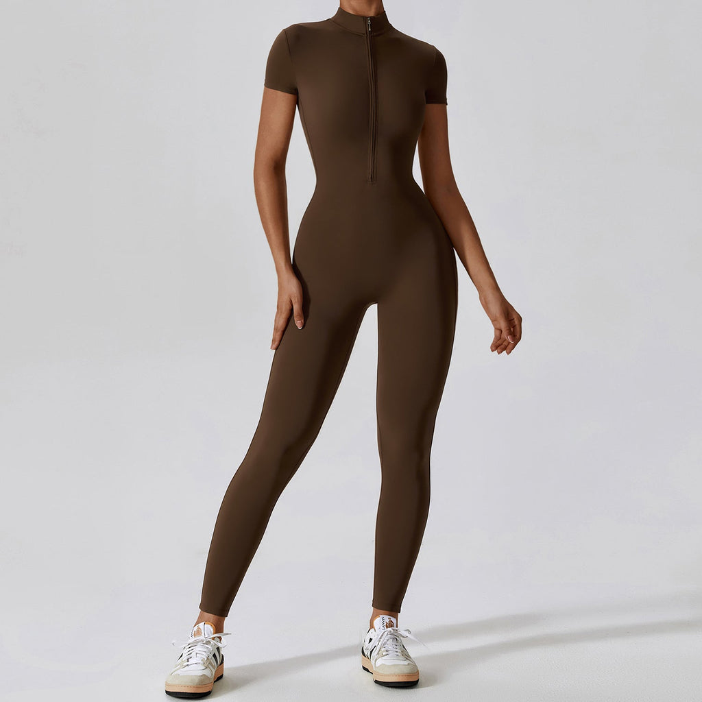 Super Sculpt Short Sleeve Jumpsuit (size down) Brown