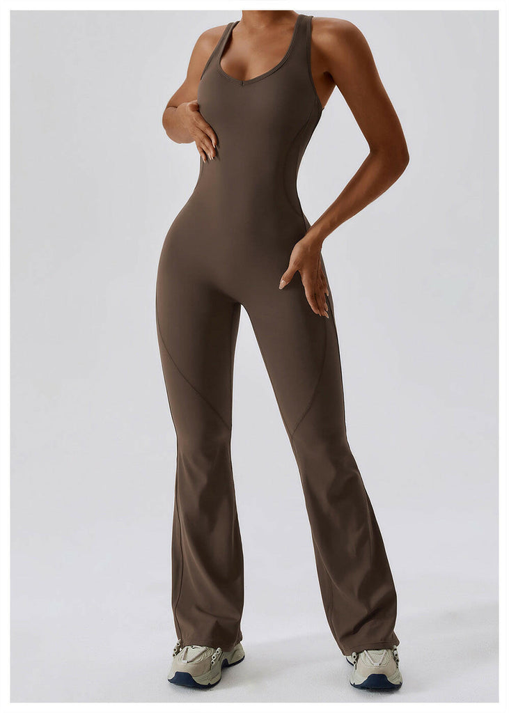 Lea Sculpt Flared Jumpsuit Brown