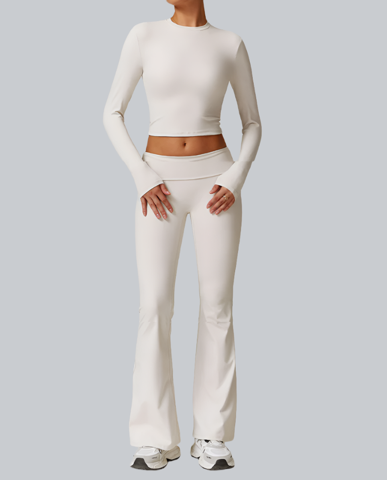 Butter Longsleeve Crop Top & Flared Set Ivory