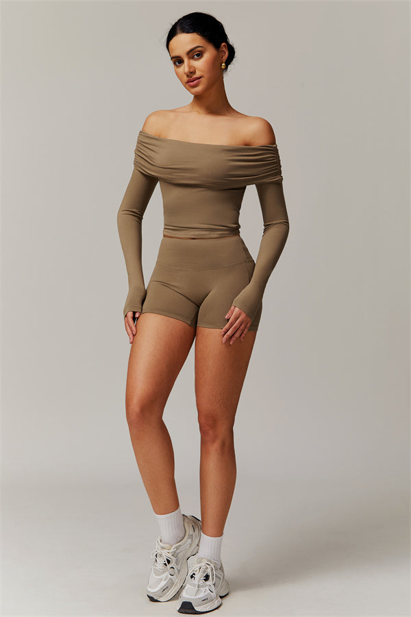 The Luxe Ruched Long Sleeve Off-Shoulder Top Shorts 2-Piece Set