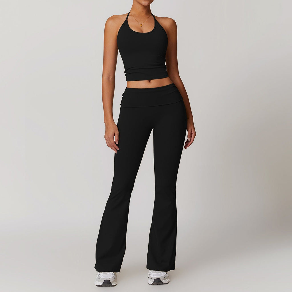 Ayla Halter Top & Flared Set Black
