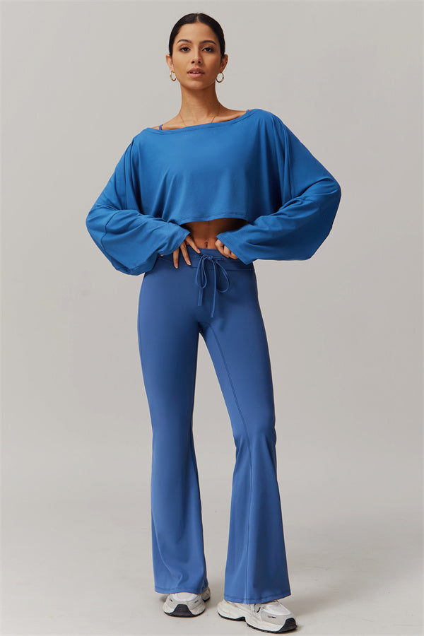 The Resonate Drift Cropped Pullover Flared Leggings 2-Piece Set Cool Blue