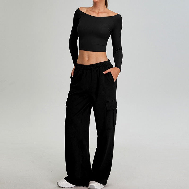 Annora Off Shoulder Top & Joggers Set Black