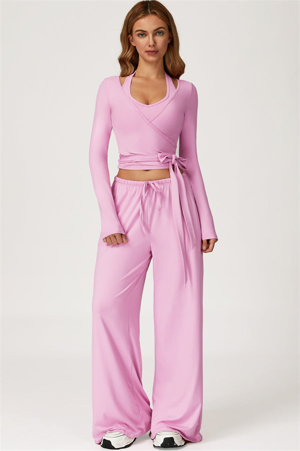 The Sprint Long Sleeve Crop Top Halter Tank Top Sweatpants 3-Piece Set