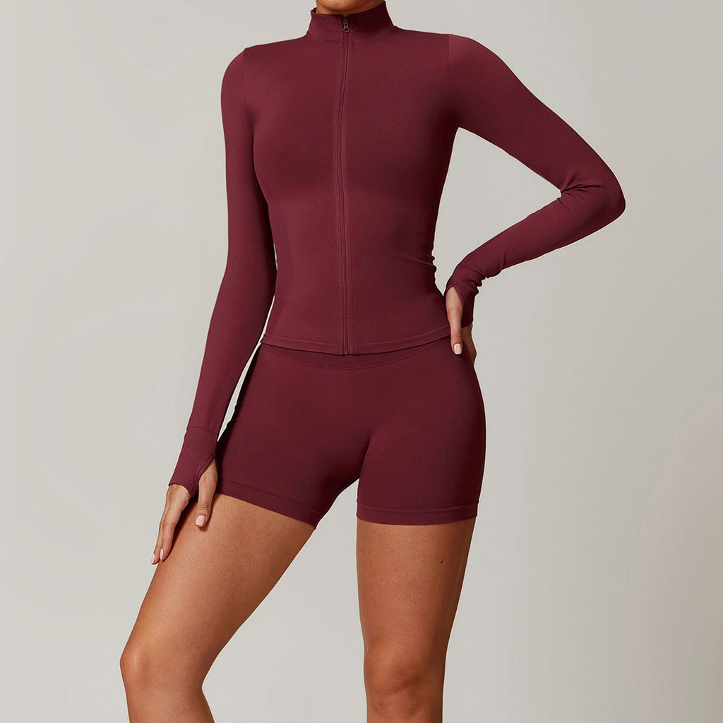 Piper Longsleeve Zip Top & Shorts Set Wine