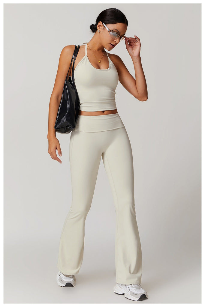 Ayla Halter Top & Flared Set Ivory