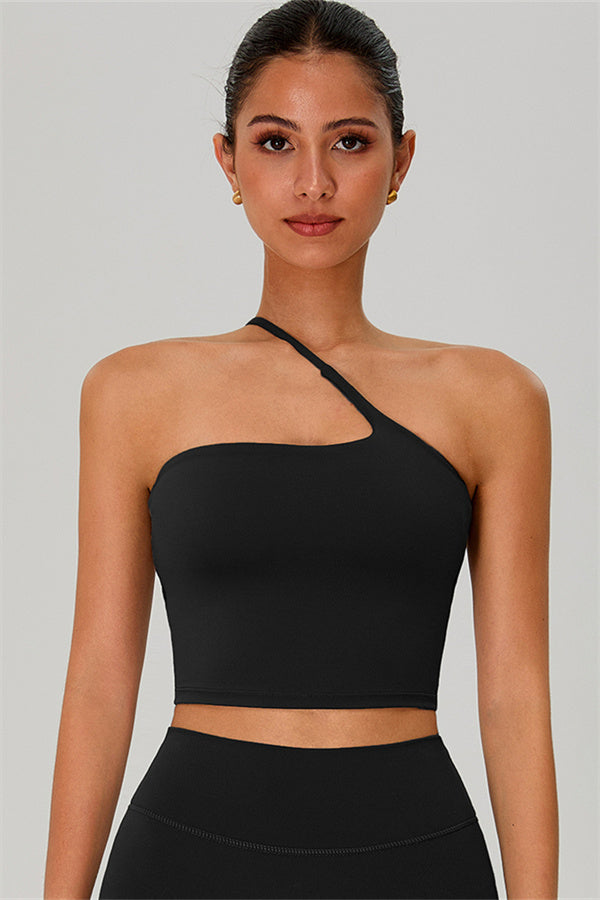 The Jewel One-Shoulder Crop Top Black