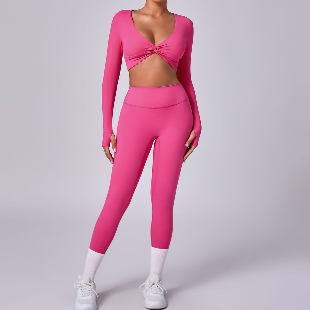 Winona Twist Longsleeve Top & Leggings Set Hot pink