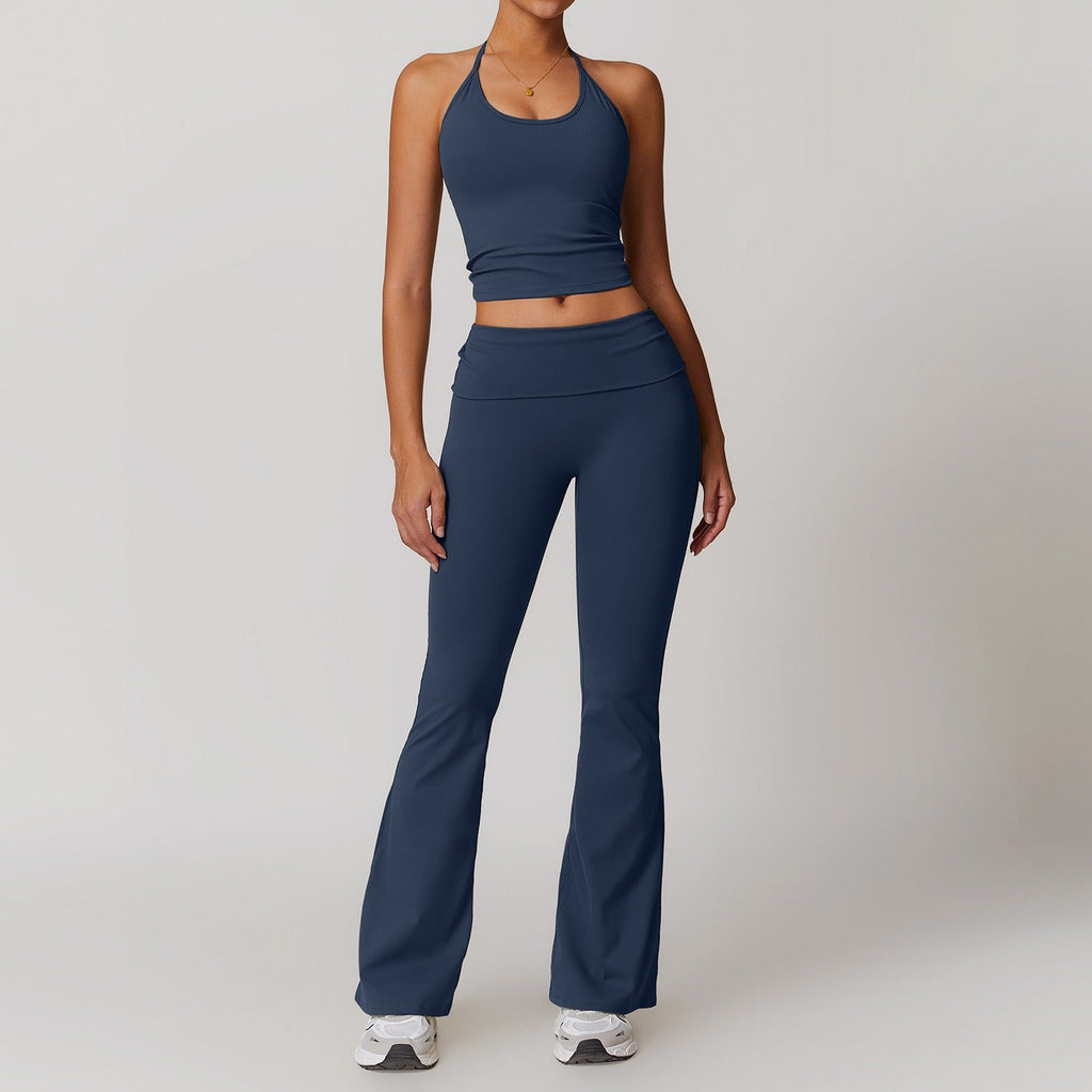 Ayla Halter Top & Flared Set Navy
