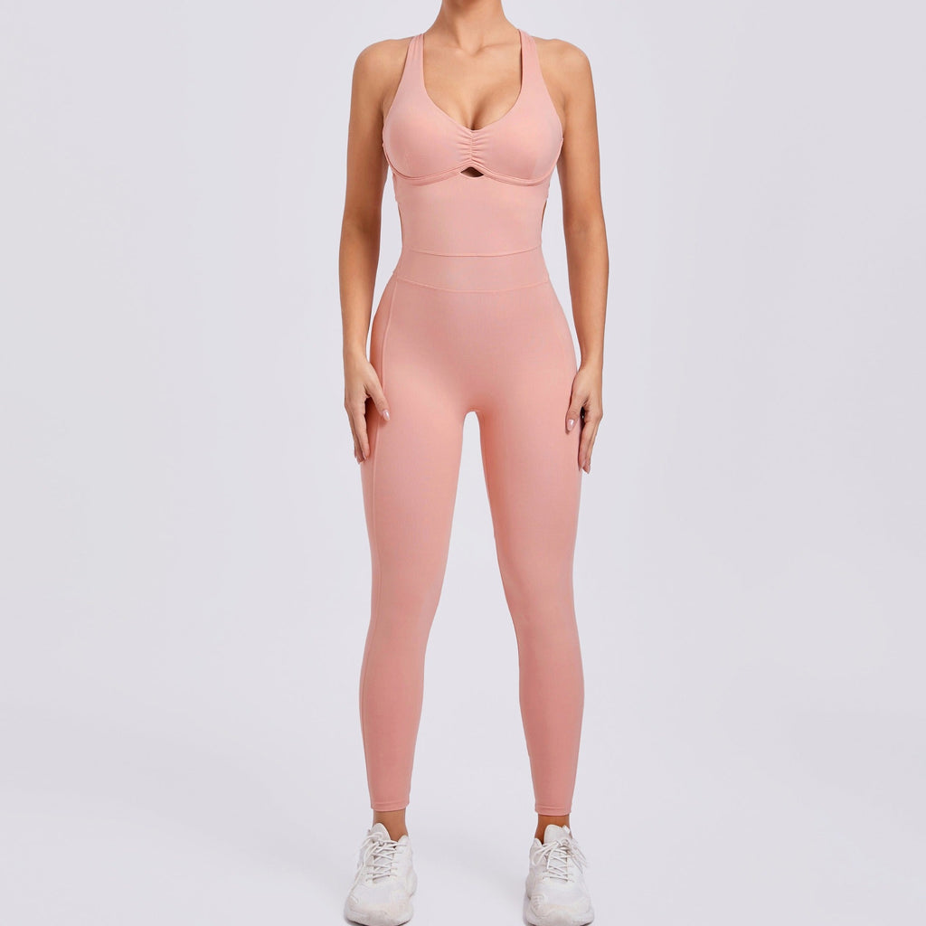 Double Cross Back Active Jumpsuit Blush