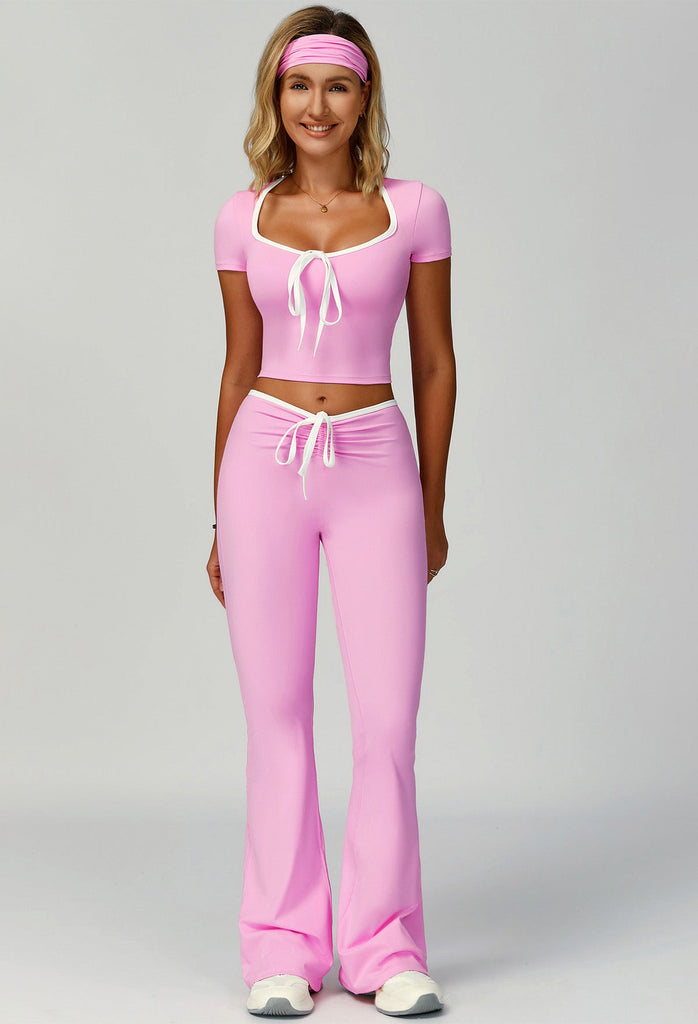 The Bow T-Sleeve Top & Flared Set Pink