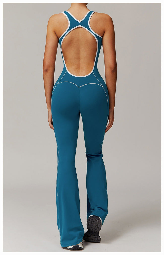 Martha Contrast Flared Jumpsuit Ocean blue