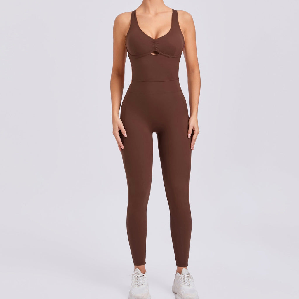 Double Cross Back Active Jumpsuit Brown