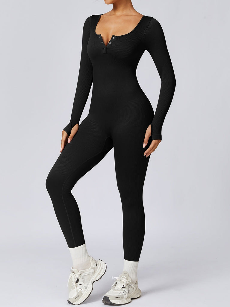 Buttoned Snatched Scoop Jumpsuit