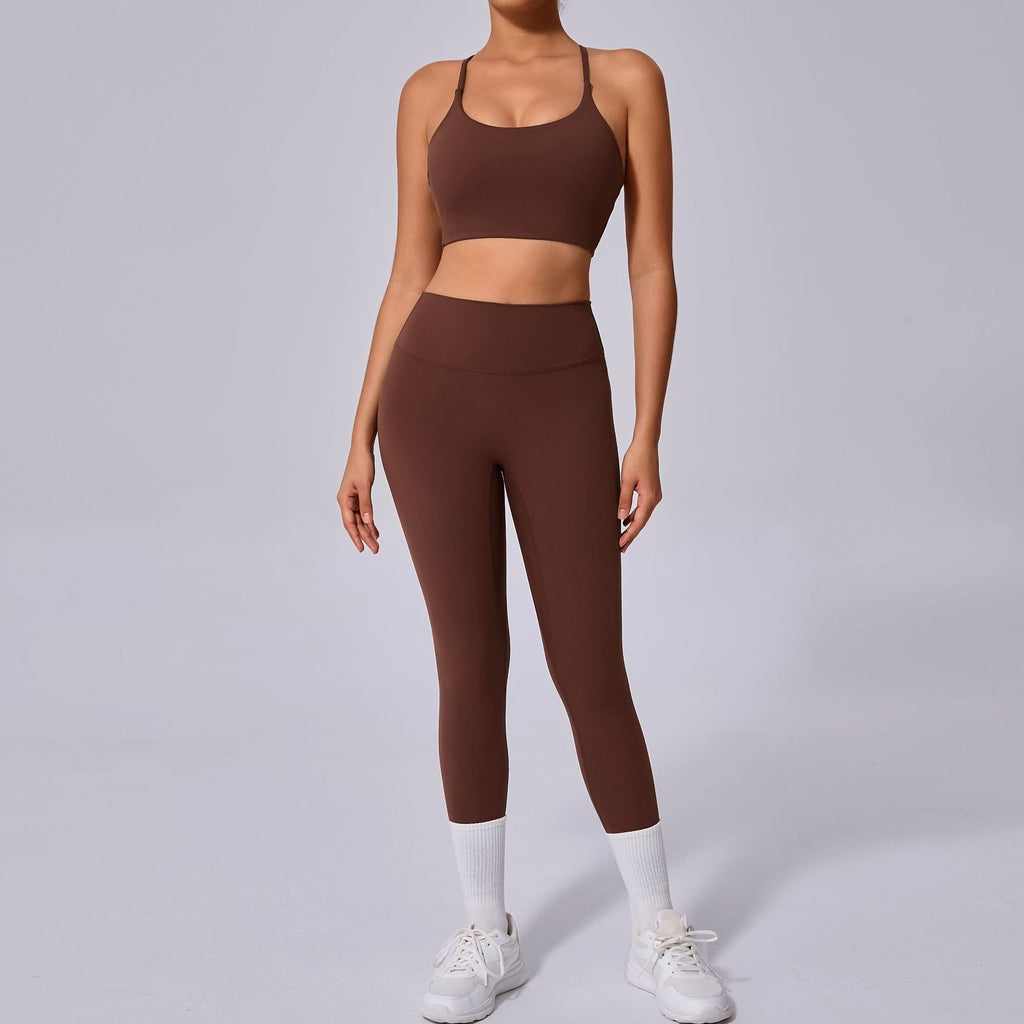 Sylvia Cross Back Top & Leggings Set Brown