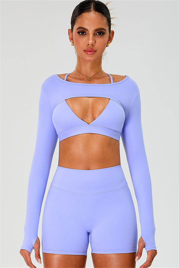 The Ember Sports Bra Crop Top Shorts 3-Piece Set Periwinkle