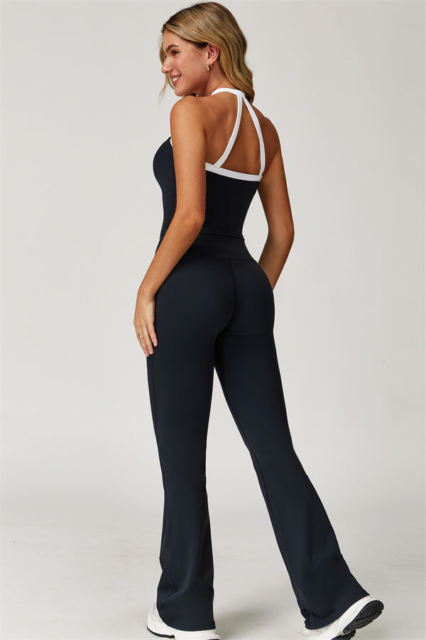 The Quest Cross Back Crop Top Flared Leggings 2-Piece Set