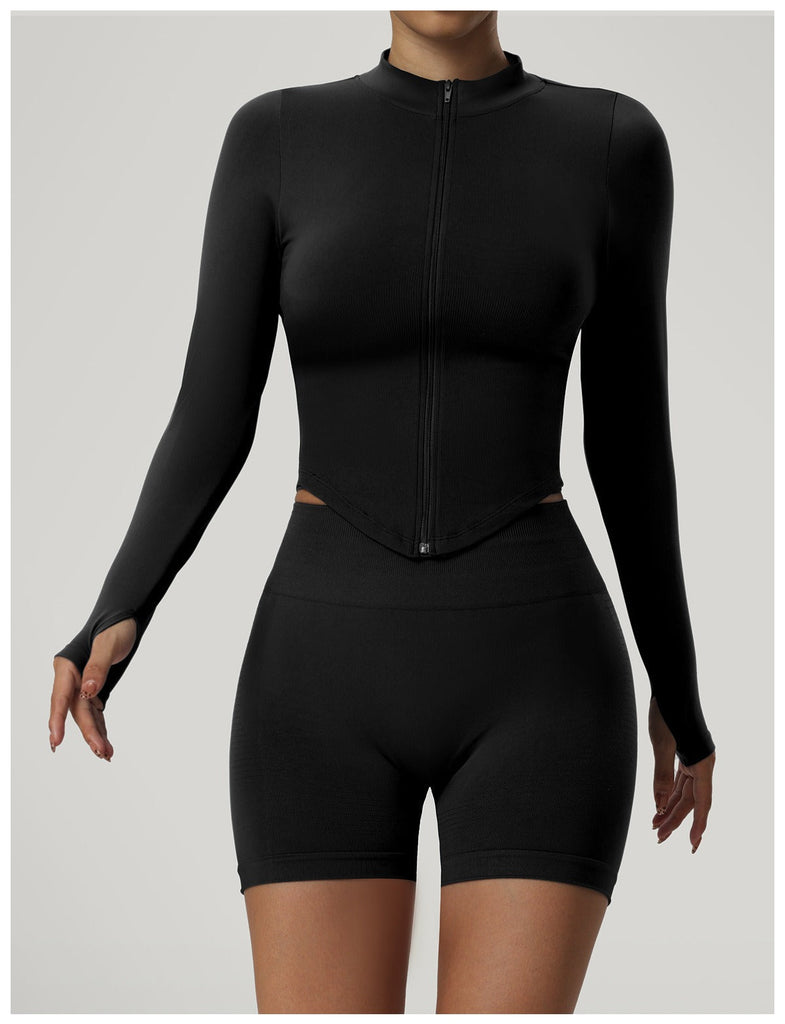 Blake Longsleeve Zip Top & Shorts Set Black