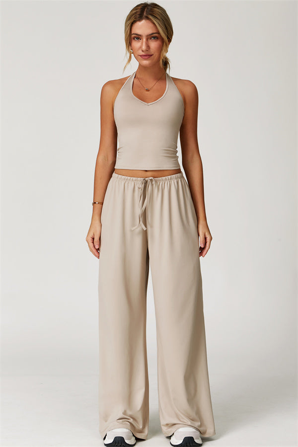 The Sprint Halter Tank Top Sweatpants 2-Piece Set Almond
