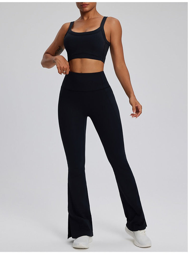 Dara Tank Top & Flared Set Black