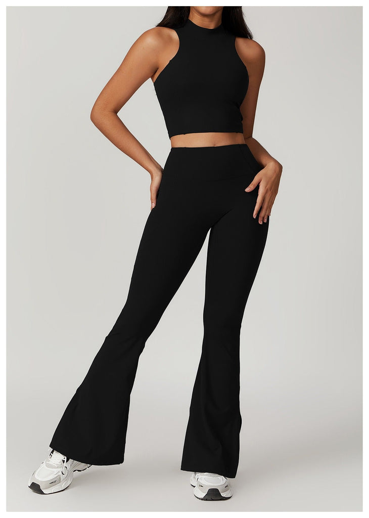 Mira Crop Top & Flared Set Black