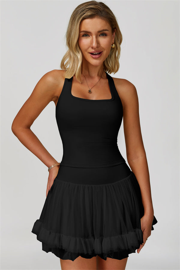 The Dynamic Crop Top Mesh Tennis Skirt 2-Piece Set