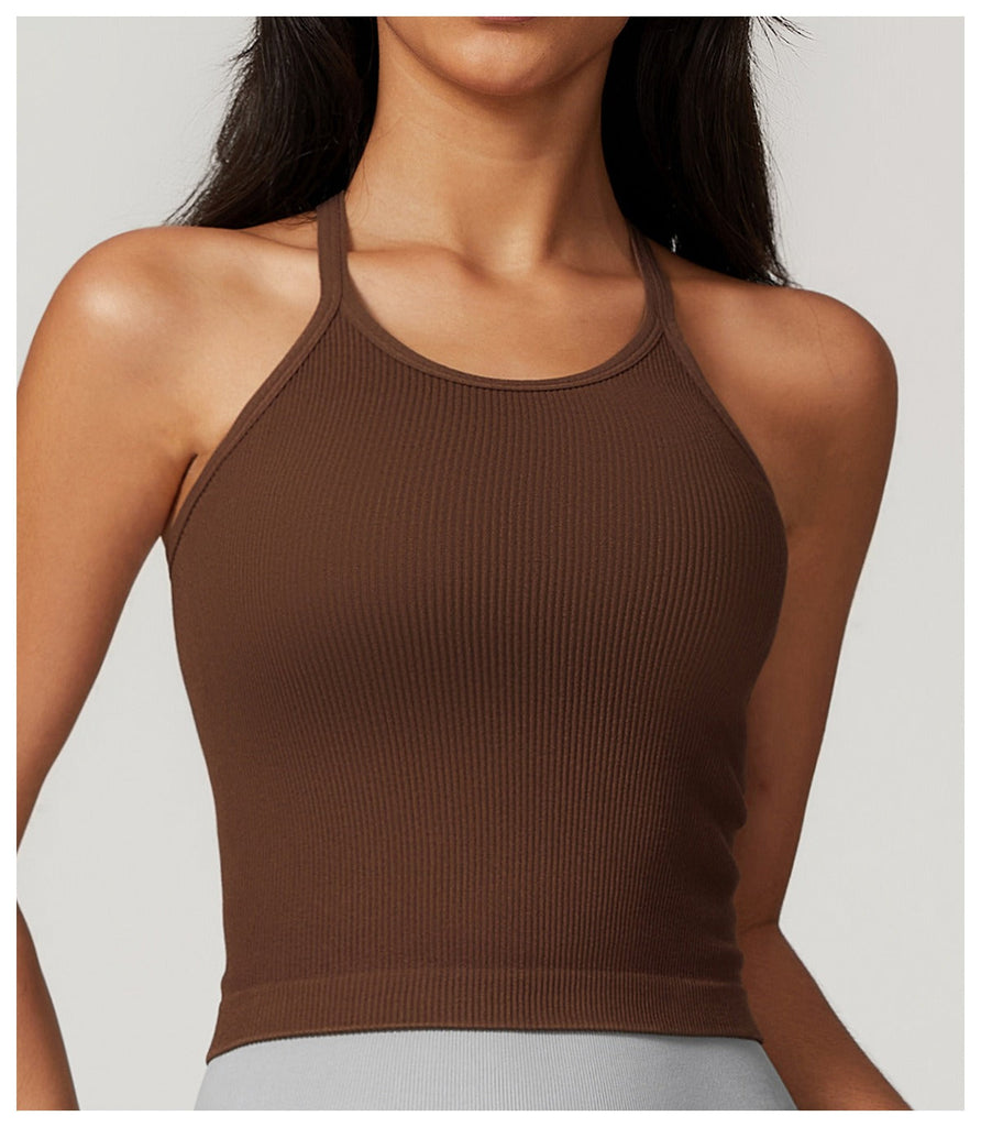 Etta Micro Ribbed Top Brown