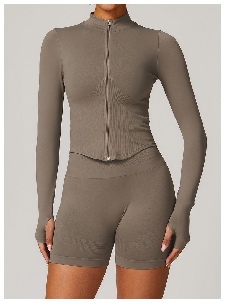 Blake Longsleeve Zip Top & Shorts Set Taupe