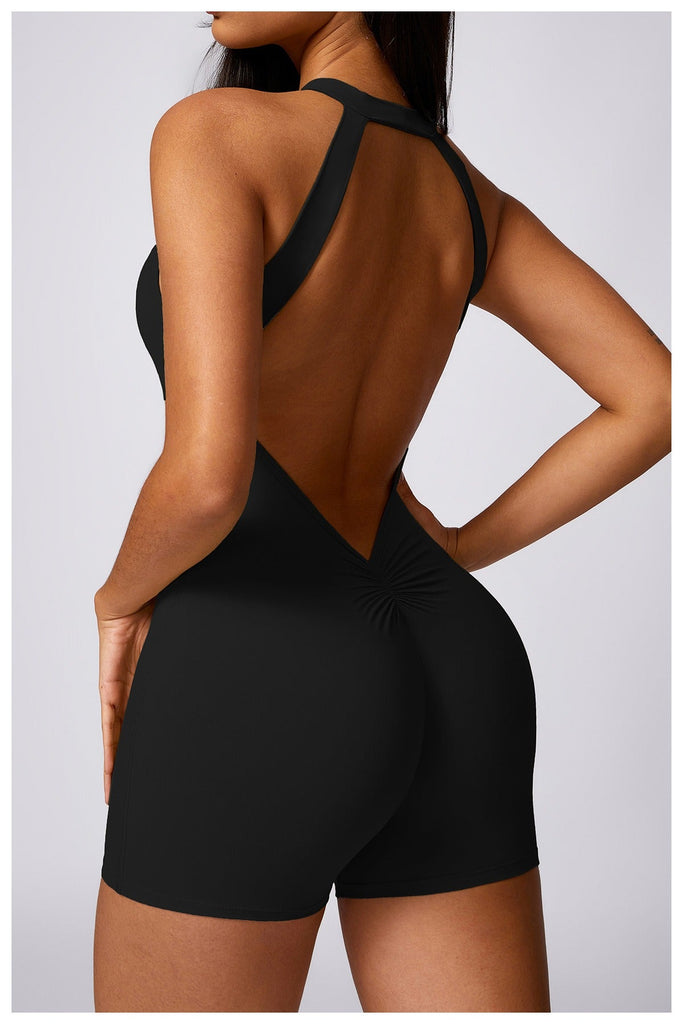 Christine Sculpt Backless Romper Black