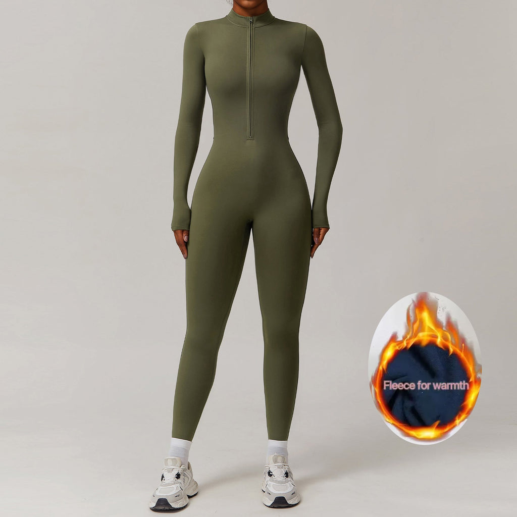 Fleeced Super Sculpt Longsleeve Jumpsuit (size down) Army green