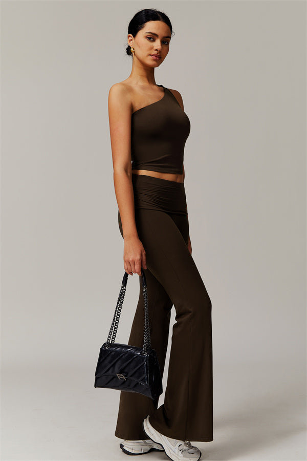 The Luxe One-Shoulder Crop Top Flared Leggings 2-Piece Set