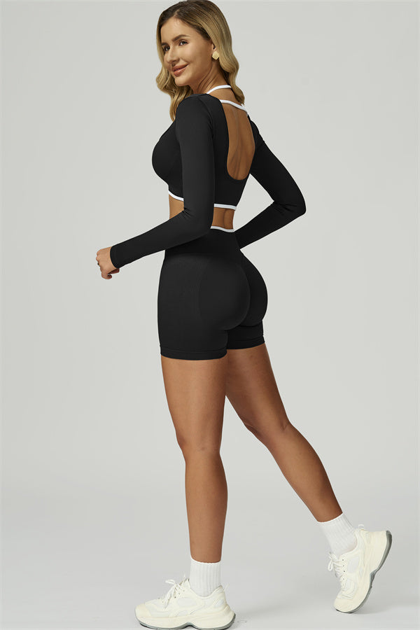 The Prime Line Long Sleeve Crop Top Shorts 2-Piece Set