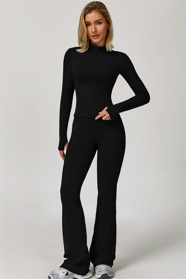 The Refresh Jacket Sports Bra Flared Leggings 3-Piece Set