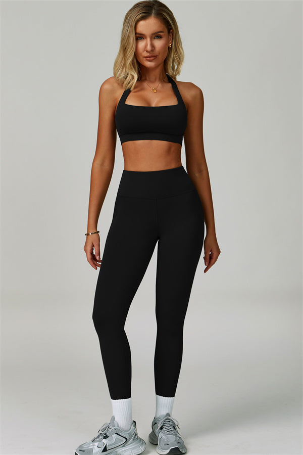 The Bold Halter Sports Bra Leggings 2-Piece Set Black