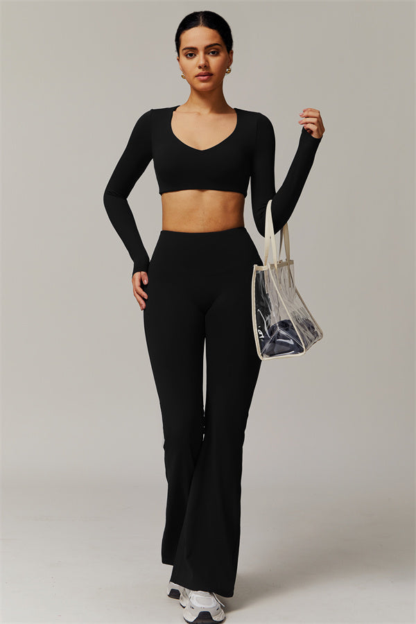 The Delicate Long Sleeve T-shirt Flared Leggings 2-Piece Set Black