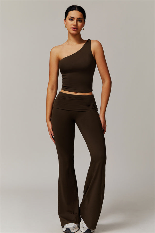 The Luxe One-Shoulder Crop Top Flared Leggings 2-Piece Set